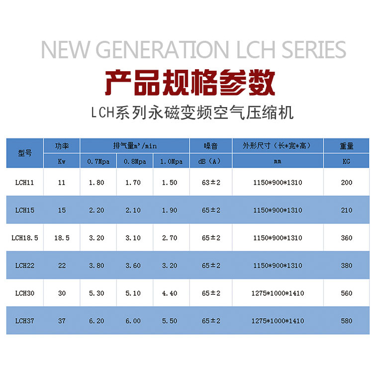 凌格风LCH系列螺杆空压机产品参数表